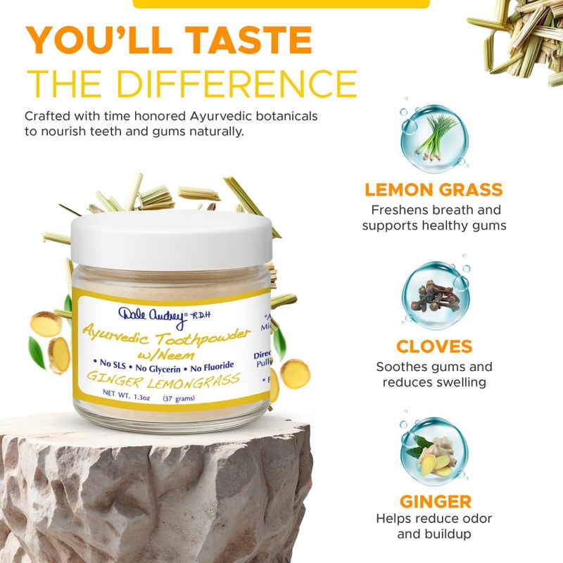 Dale Audrey Ayurvedic Remineralizing Tooth Powder for Sensitive Teeth | Organic Fresh Ginger Flavor for Teeth Whitening and Fresh Breath | Natural Tooth Sensitivity Toothpowder for Gums and Bad Breath-1.3 Oz - Image 5